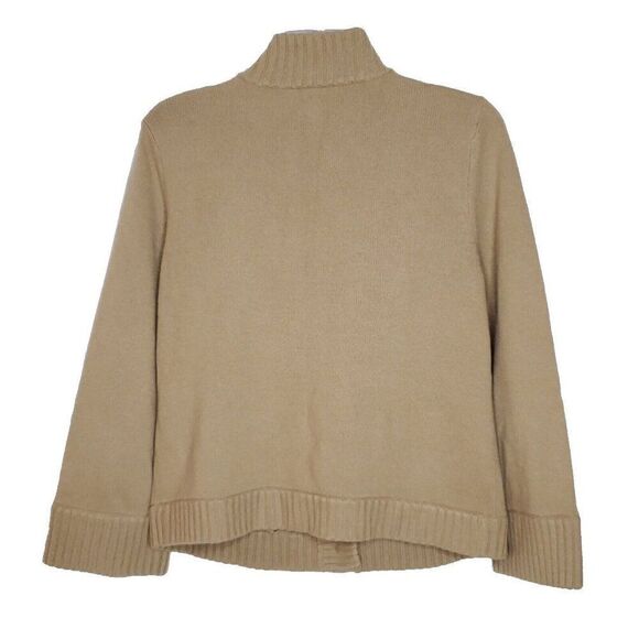 Y2K Talbots Wool Cashmere Cardigan Sweater S Tan Brown Ribbed Neck Cuffs Preppy - Picture 2 of 4